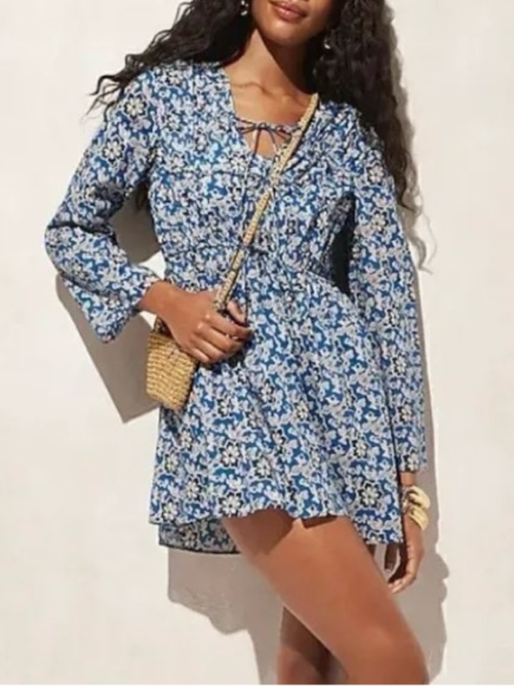 J.Crew Tiered Tie Front Beach Dress in Cobalt Floral Cotton Voile | XXL | GUC